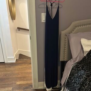 Elegant Navy Blue and White Maxi Dress